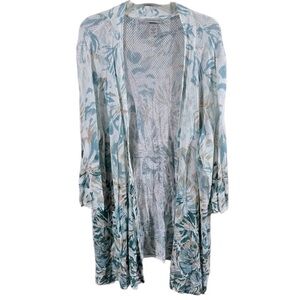 EUC Catherines Mesh Open Front Tunic Cover-up Tropical Cream Teal Green Tan